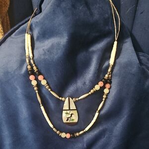NECKLACE sterling silver & mother of pearl inlay bird vintage native American